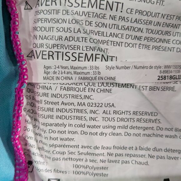 SwimSchool Kids Swim Trainer Vest Foam UPF 50 Pink Ages 2–4 Max 33 lbs, Level 2 - Picture 12 of 13